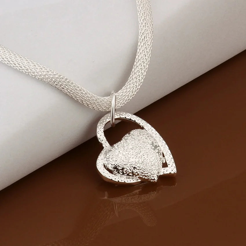 DOTEFFIL 925 Sterling Silver Gorgeous Charm Fashion Charm Heart Wedding Lady Love Necklace Noble Luxury 18 Inches Silver Jewelry