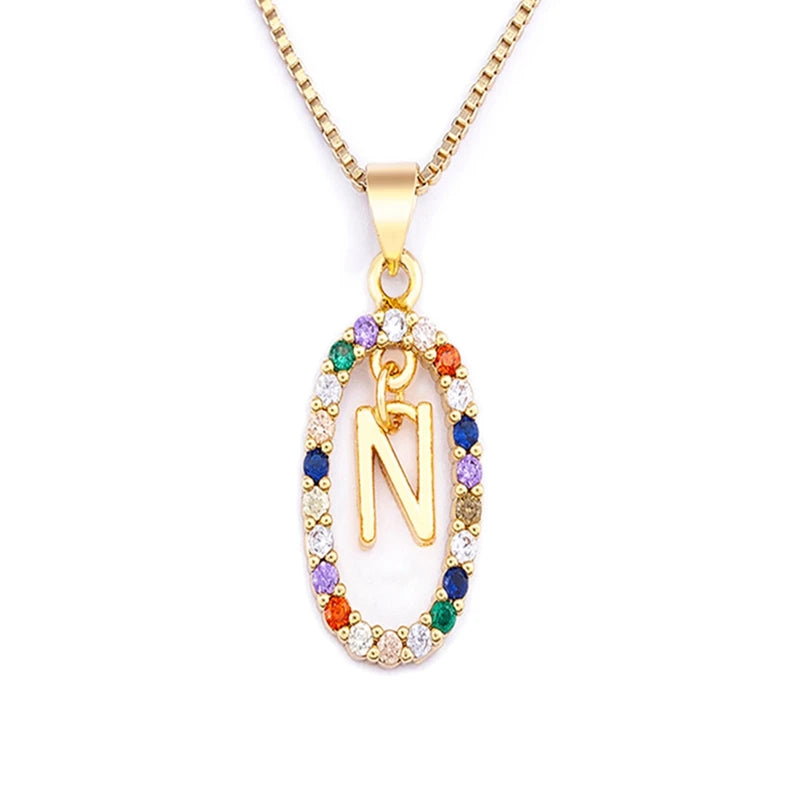 26 English Letters Pendant Necklace Zircon Fashion A - Z Initial M S C K Trendy Alphabet Long Chain For Women My Name Jewelry