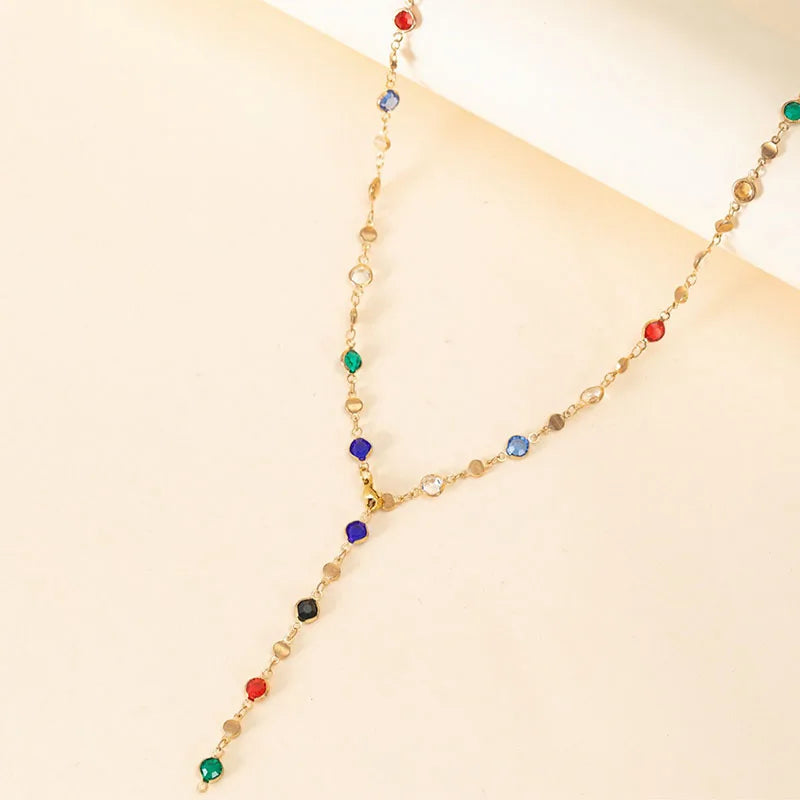 New Luxury Colourful Crystal Zircon Necklace for Women Shiny Rhinestone Long Tassel Choker Bohemian Statement Jewelry Gifts