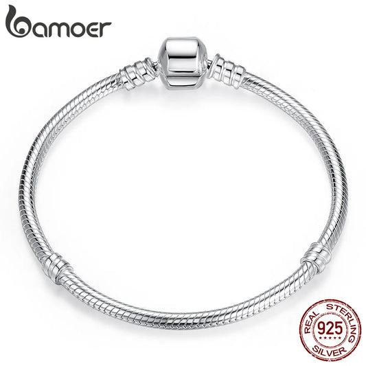 BAMOER TOP SALE Authentic 100% 925 Sterling Silver Snake Chain Bangle & Bracelet for Women Luxury Jewelry 17-22CM PAS902