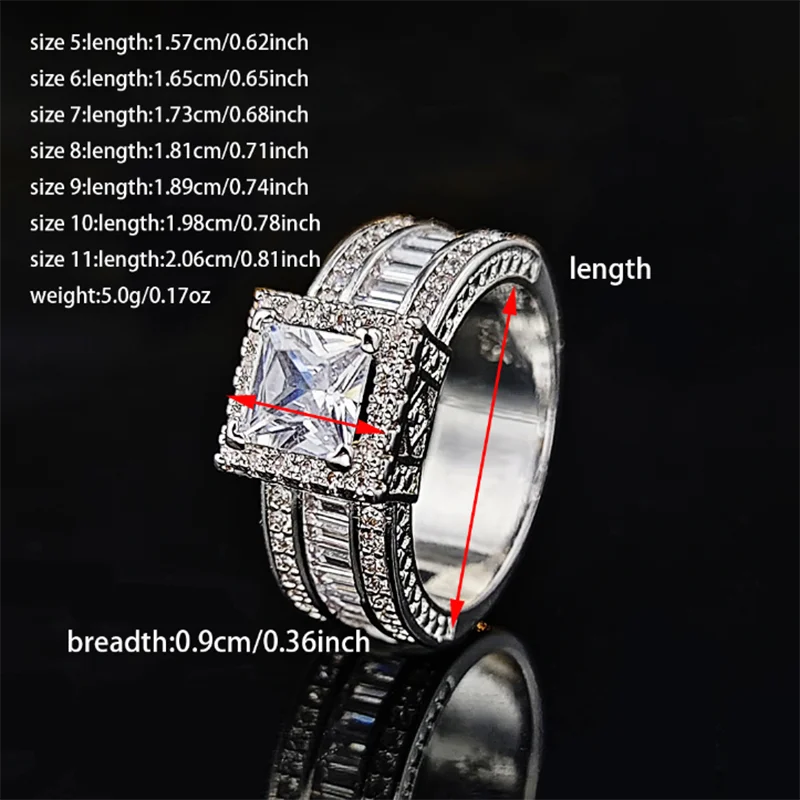 2024 New Luxury Princess Solid Silver Color Designer Engagement Ring for Women Anniversary Gift Jewelry Wholesale R6907