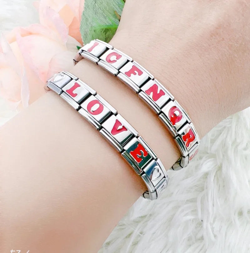 CONCEPT 2024 New woman Red Letter Italian Charm Links Fit 9mm Bracelet Stainless Steel Women Jewelry Making BT001-10