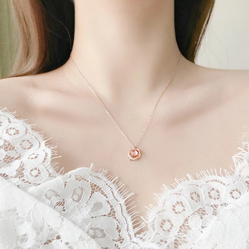 Pink Planet Meteor Shower Key Pendant Necklace Tiny Rose Gold Color Clavicle Chain Collar for Women Friendship Jewelry