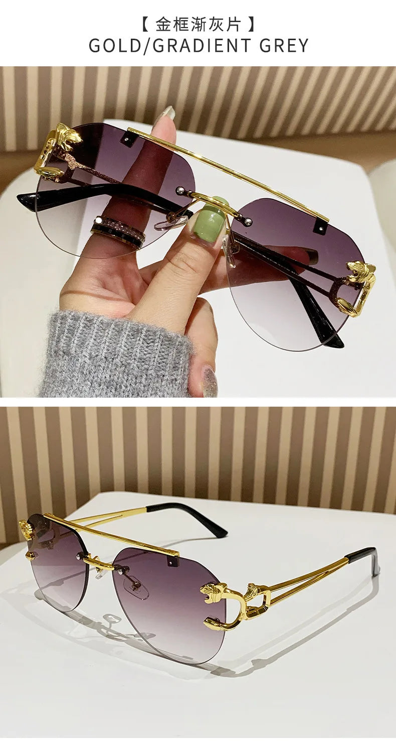 Frameless luxury brand pilot sunglasses high quality metal gradual change sunglasses cycling sunglasses