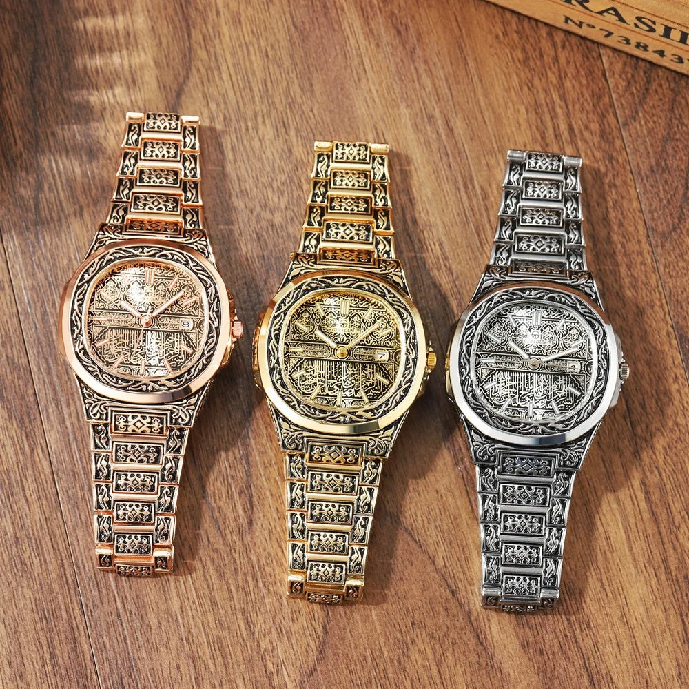 Luxury Mens Watches Quartz Wristwatches Male Clock Embossed Pattern Stainless Steel Watchband Watches relogio masculino women