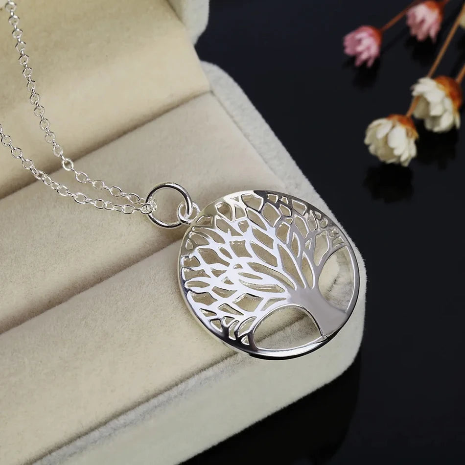 925 sterling Silver Charm Round tree Pendant Necklace For Women Luxury Fashion Party Wedding Accessories Jewelry Christmas Gifts