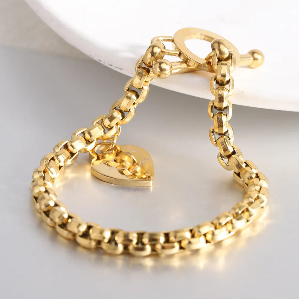 HNSP 6MM Hand Chain Stainless Steel Heart Bracelet For Women OT Lock Girls Jewelry Accessories Party Birthday Gift