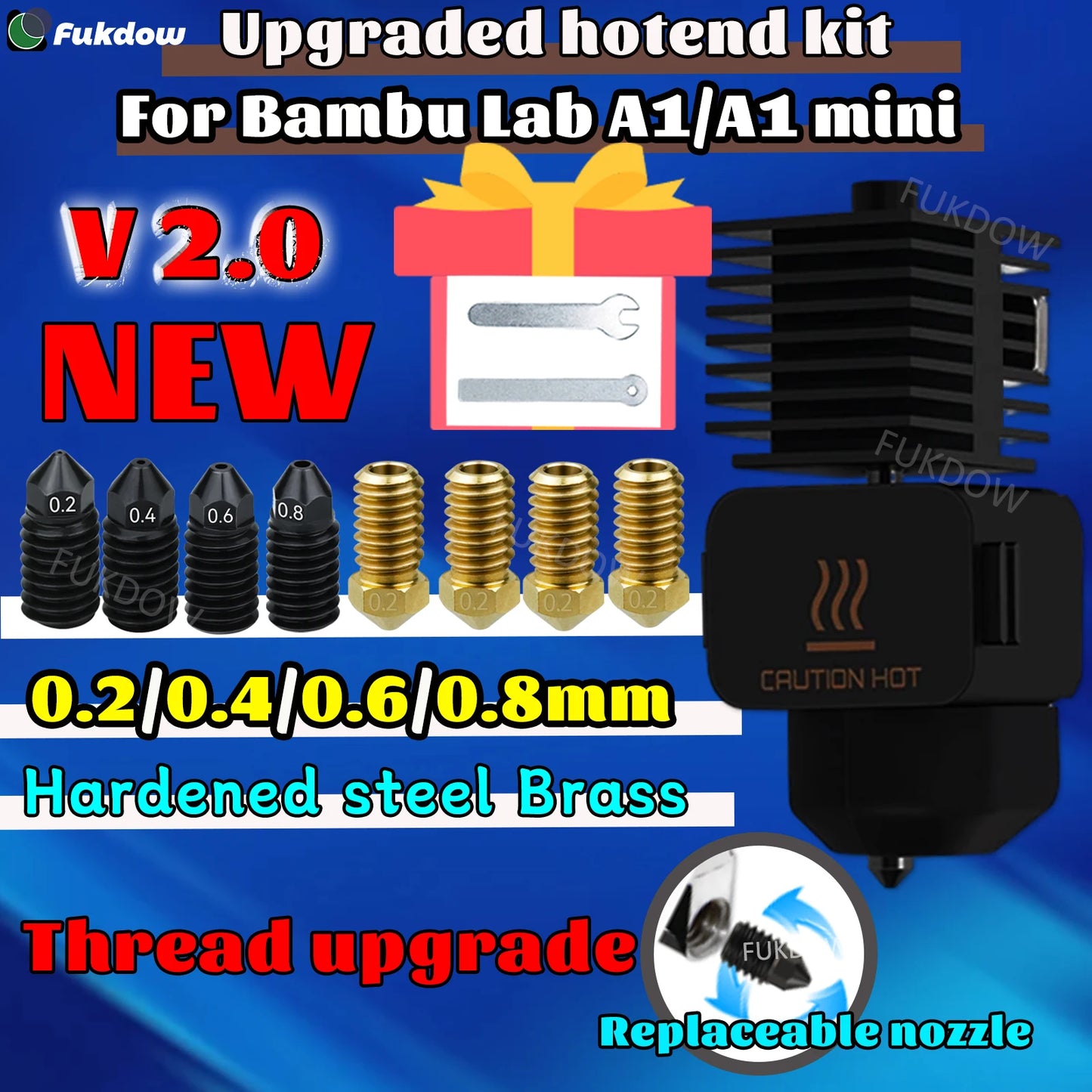 For Bambu lab A1 mini Hotend Kit Hardened Steel Nozzle 0.2/0.4/0.6/0.8mm nozzle For Bambu lab A1 Hot End 3D printer Accessory