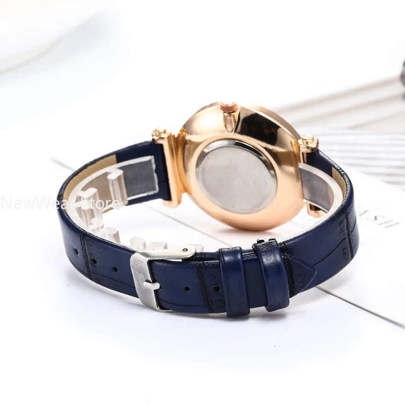 Fashion Luxury Watches for Women Stylish Elegant Leather Strap Buckle Rhinestones Ladies Female Wrist Watch Clock Montre Femme