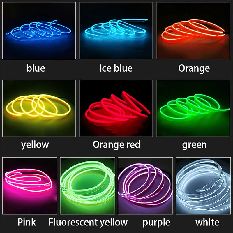 5M/4M/3M/2M/1M Car Interior Light LED Strip Decoration Flexible Neon Lights Car Atmosphere Lamp 12V Universal Auto Ambient Light