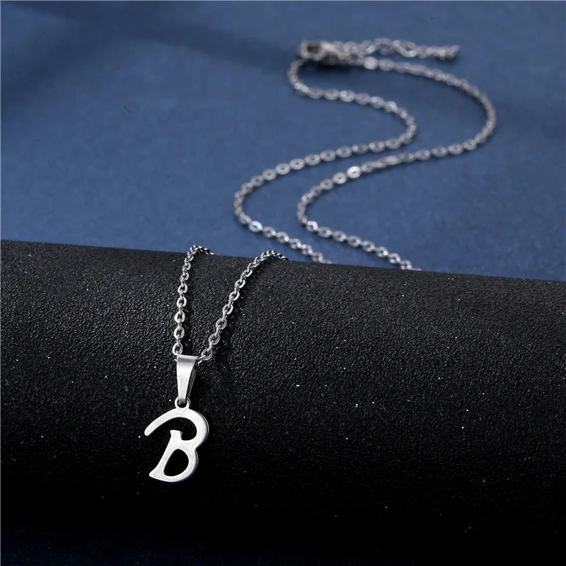 Fashion Initial Letter Pendant Necklace for Women Simple Stainless Steel Letter Glossy Clavicle Chain Choker Necklaces Jewelry