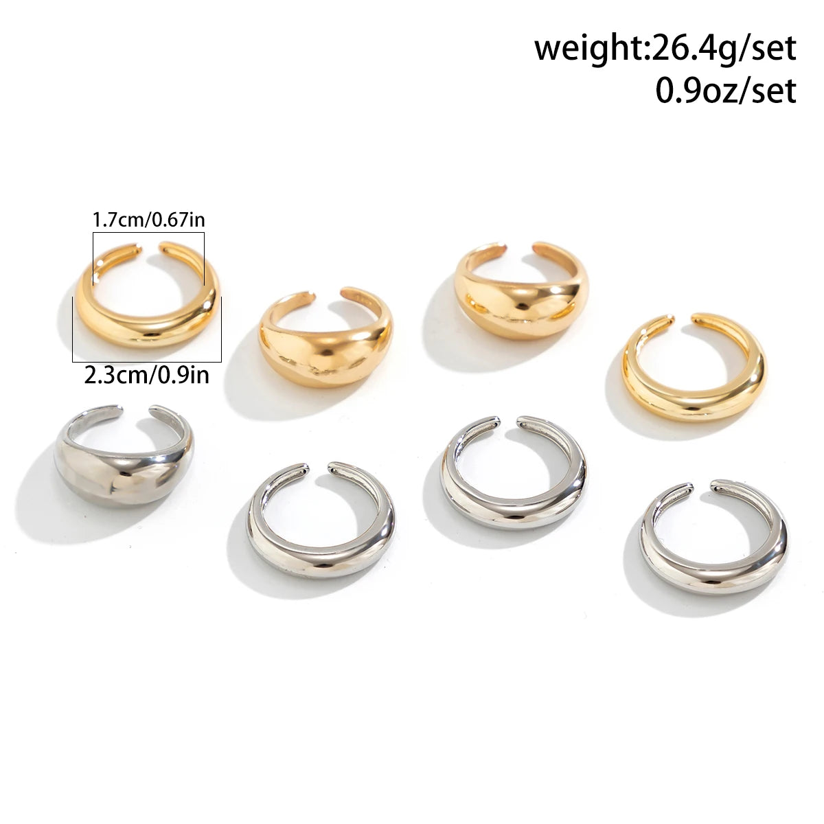 8 Pcs Chunky Open Smooth Surface Rings Set for Women Trendy Gold Color and Silver Color Mixed Finger Rings Accessories Fashion