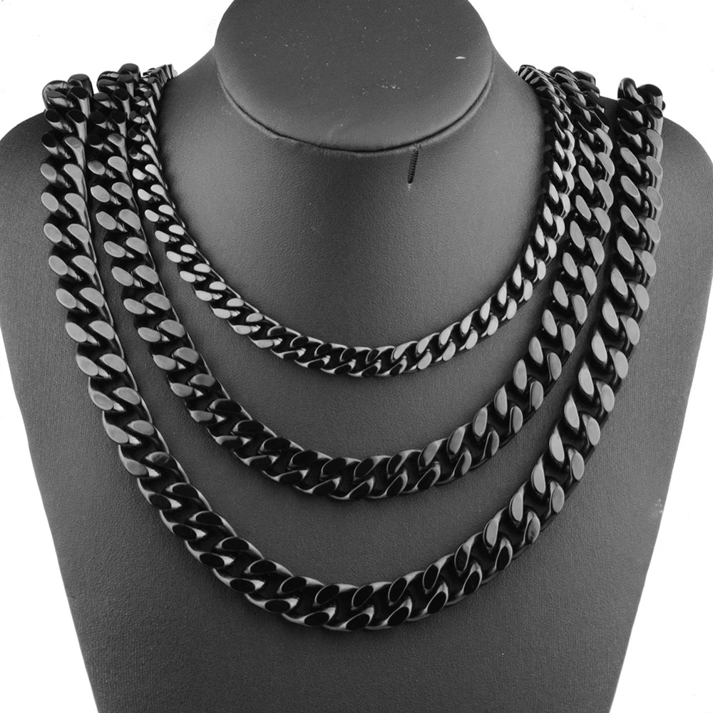 SDA Men's Cuban Link Chain Necklace Bracelet Stainless Steel Black Gold Color Male Choker Jewelry