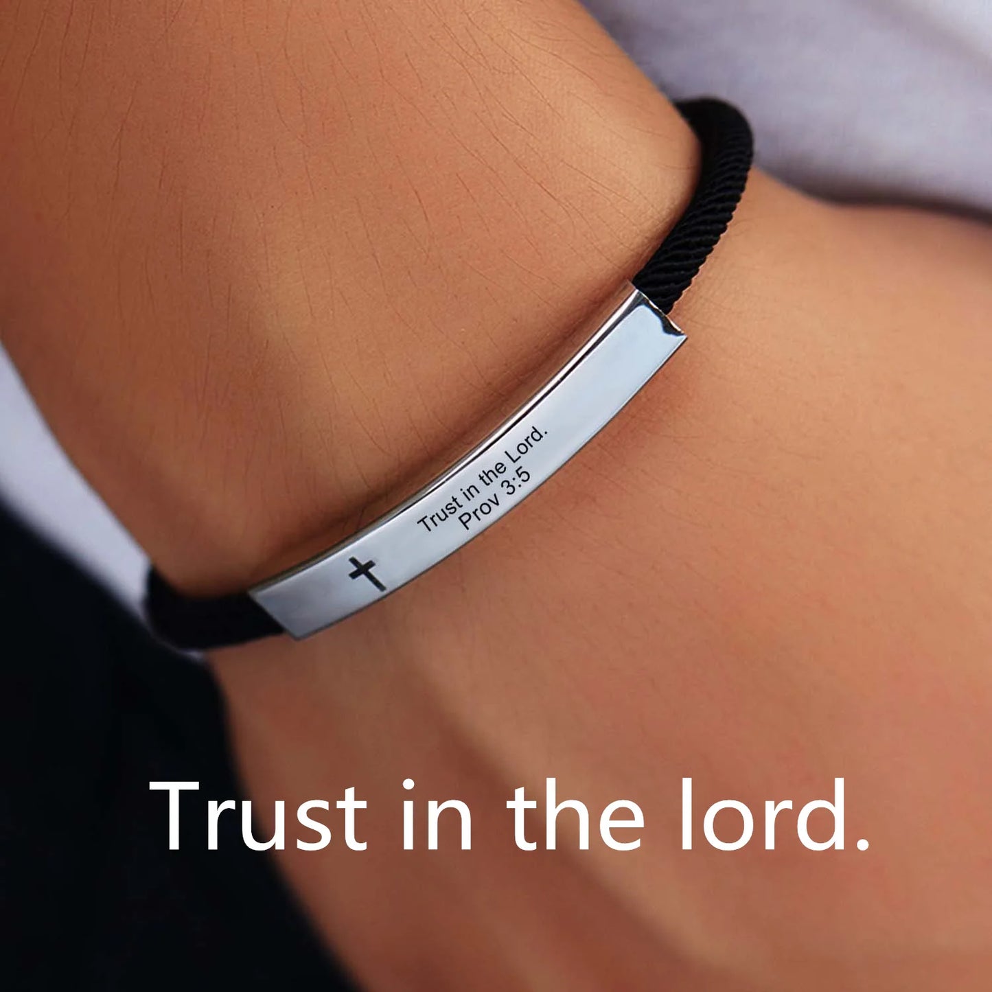 Trendy Cross Jesus Scripture Bible Laser Engraving Letters Bracelet For Men Women Stainless Steel Religious Faith Punk Jewelry