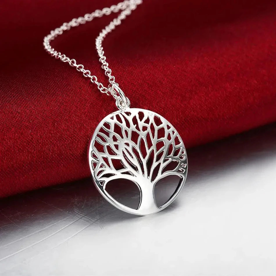 925 sterling Silver Charm Round tree Pendant Necklace For Women Luxury Fashion Party Wedding Accessories Jewelry Christmas Gifts