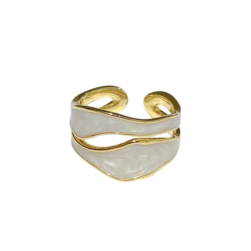 Retro Gold Color Double Oil Drip Open Rings for Women Luxury Irregular Adjustable Finger Ring 2023 New Trendy Wedding Jewelry