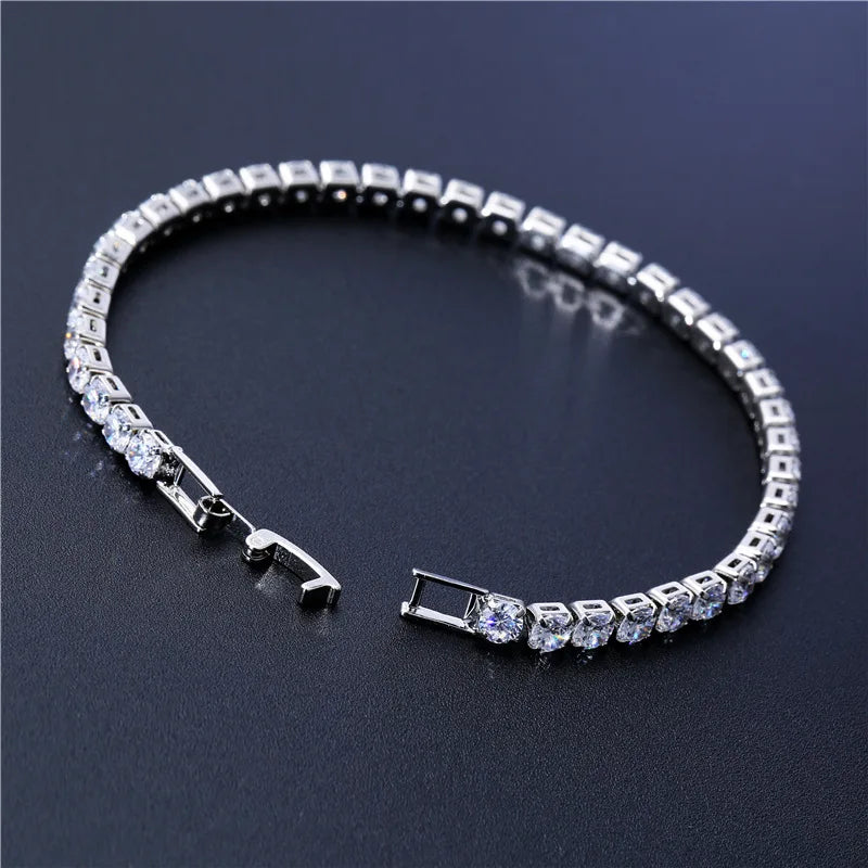 Luxury Hiphop Iced Out  4mm Cubic Zirconia Crystal Tennis Bracelets For Women Men Gold Color Silver Color Bracelet Chain Jewelry