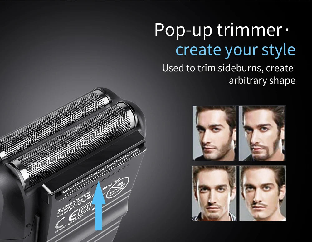 Kemei-1102 Rechargeable Cordless Shaver for Men Twin Blade Reciprocating Beard Razor Face Care Multifunction Strong Trimmer