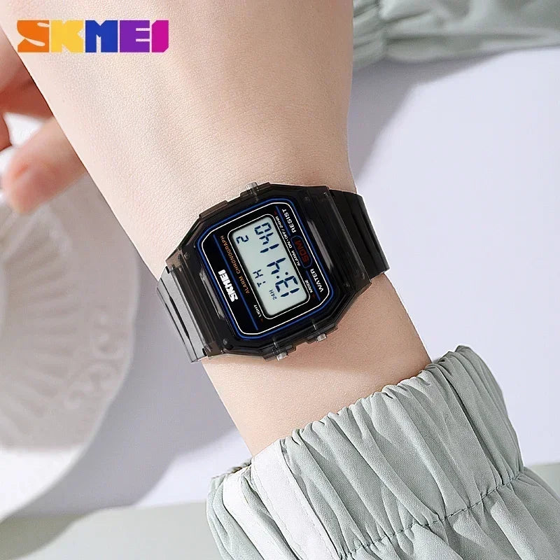 SKMEI Shockproof Back Light Display Stopwatch Digital Watches Women reloj mujer 2056 Transparent TPU Strap Ladies Wristwatch