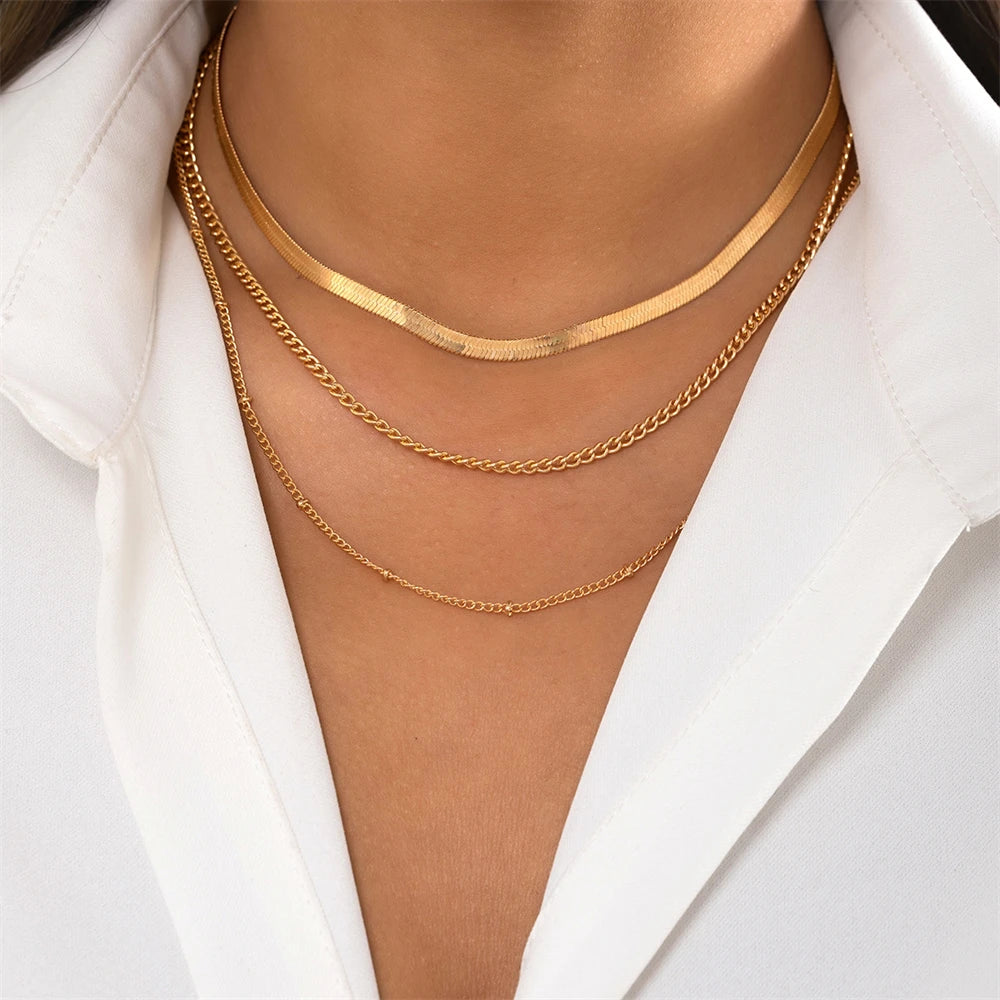 Vintage Fashion Multilevel Geometric Crystal Twist Snake Chain Set Necklace For Women Female Gold Plated Silver-plate Jewelry