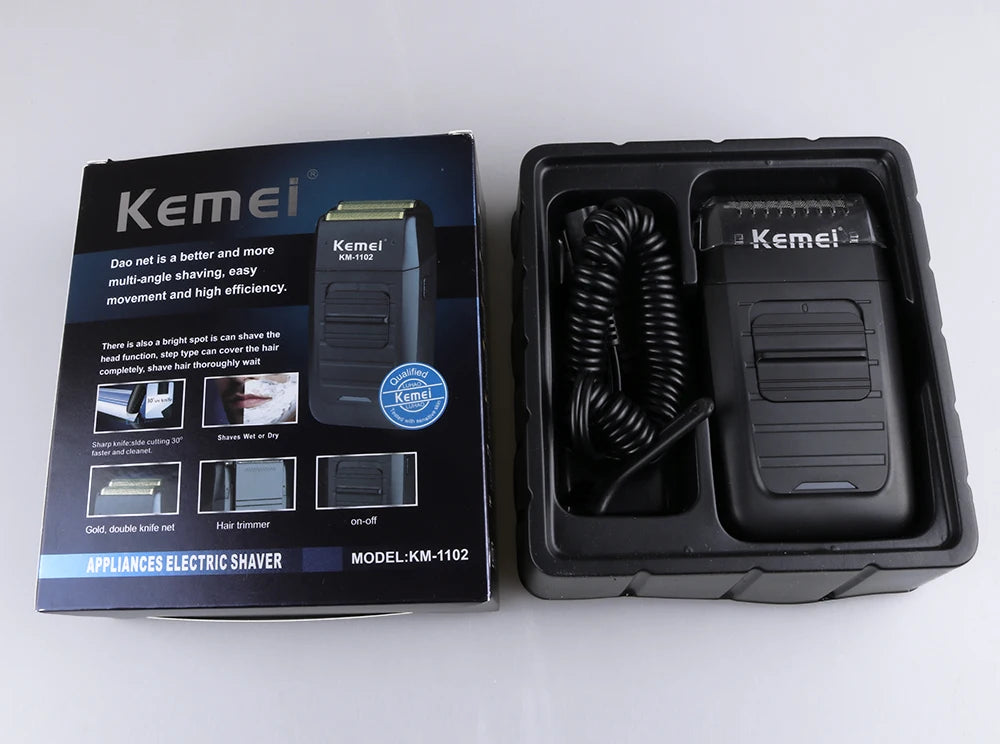 Kemei-1102 Rechargeable Cordless Shaver for Men Twin Blade Reciprocating Beard Razor Face Care Multifunction Strong Trimmer