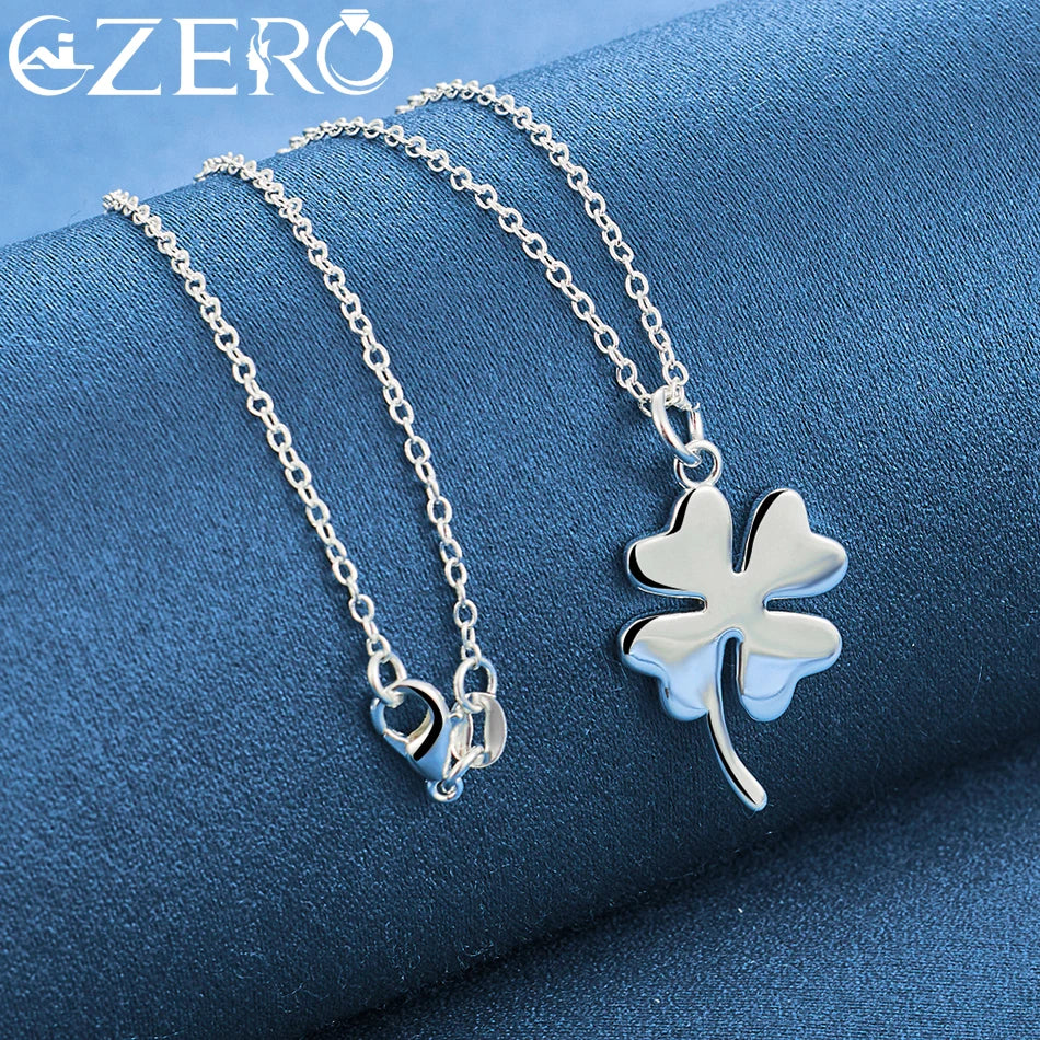 ALIZERO 925 Sterling Silver Lucky Clover Pendant Necklace 16-30 Inch Chain For Woman Wedding Party Fashion Charm Jewelry Gifts