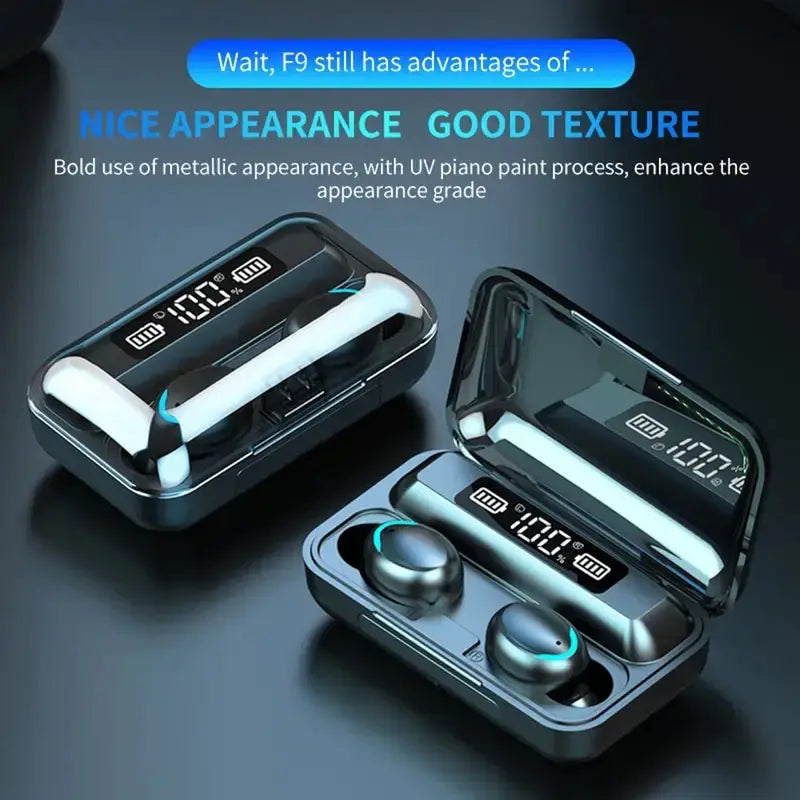 F9 5C Wireless Bluetooth Headphones Tws Waterproof Earbuds Earphones Digital Display Heaset Large Capacity Charging Case