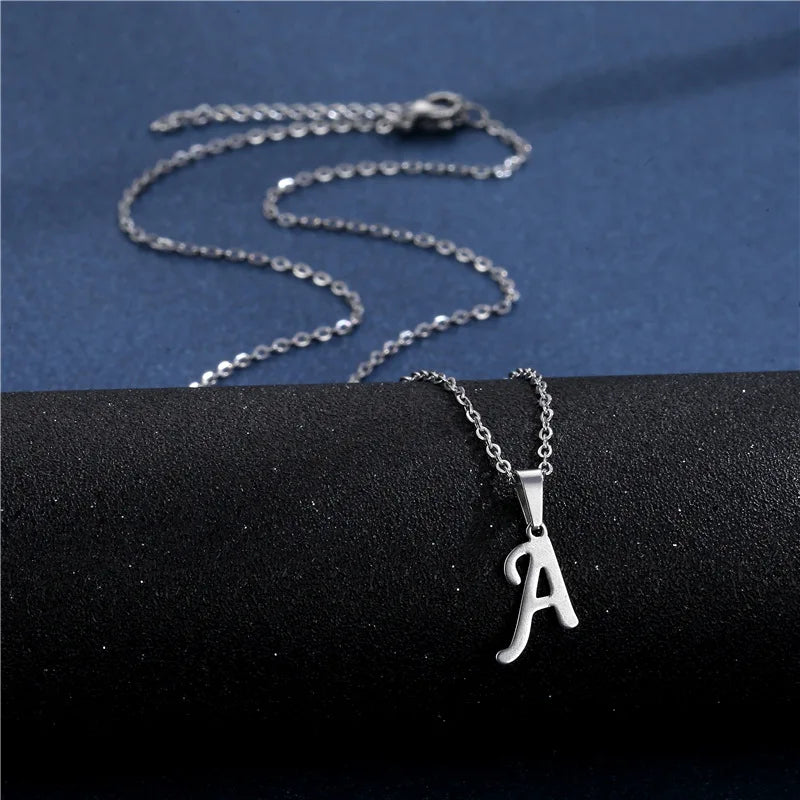 Fashion Initial Letter Pendant Necklace for Women Simple Stainless Steel Letter Glossy Clavicle Chain Choker Necklaces Jewelry