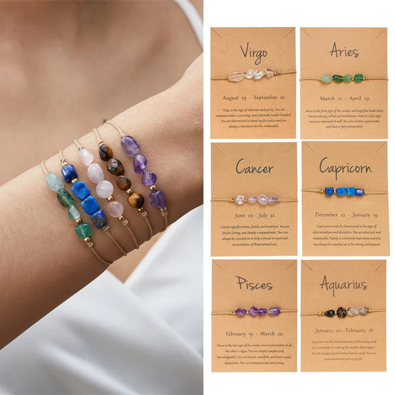 12 Constellation Natural Stone Beads Bracelets For Women Zodiac Signs Bracelet Aries Taurus Virgo Friendship Couples  Birthday