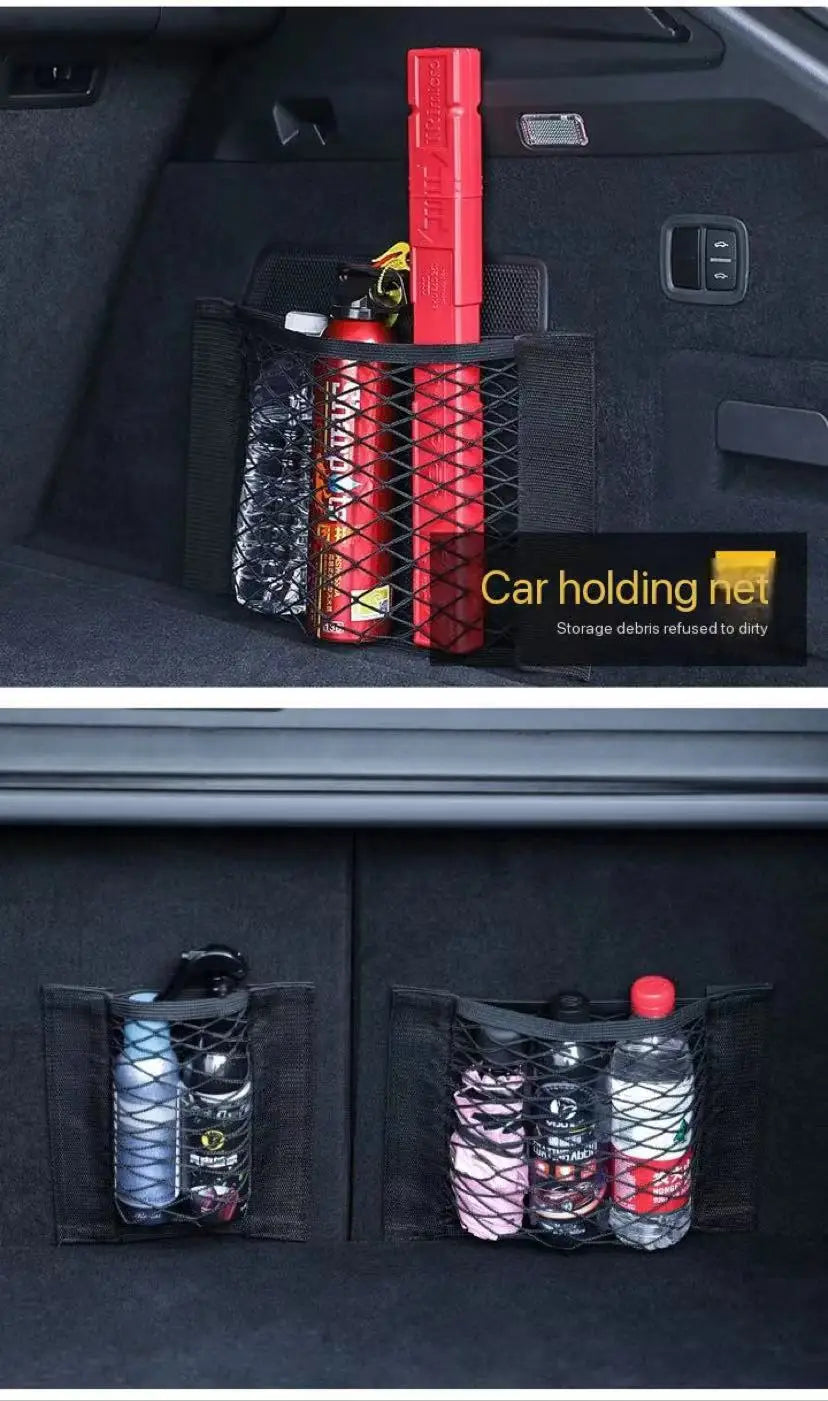 Car Back Rear Mesh Trunk Seat Elastic String Net Magic Sticker Universal Storage Bag Pocket Cage Auto Organizer Seat Back Bag