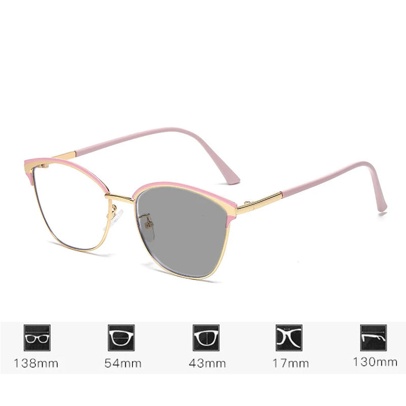 Fashion Cat Eye Photochromic Sunglasses Unisex Near Sight Eyeglasses with Color Changing Lens Women Luxury Minus Diopter 0 ~-4.0