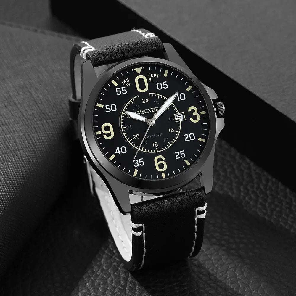 Mens Business Sports Watches Glasses Set For Men Military Quartz Wrist Watch Classic Male Casual Leather Watch Reloj Hombre