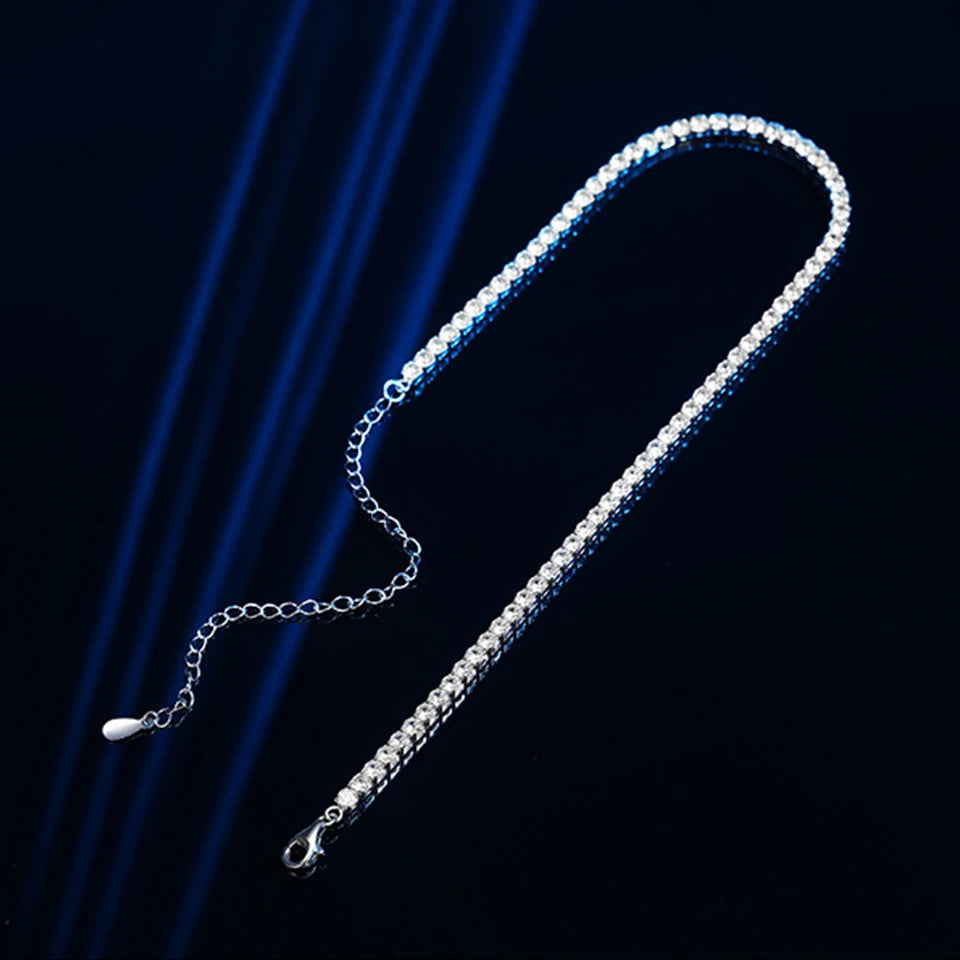 2mm/3mm High Carbon Diamond Tennis Necklace for Women 925 Sterling Silver Sparking Adjustable Chokers Necklaces Fine Jewelry