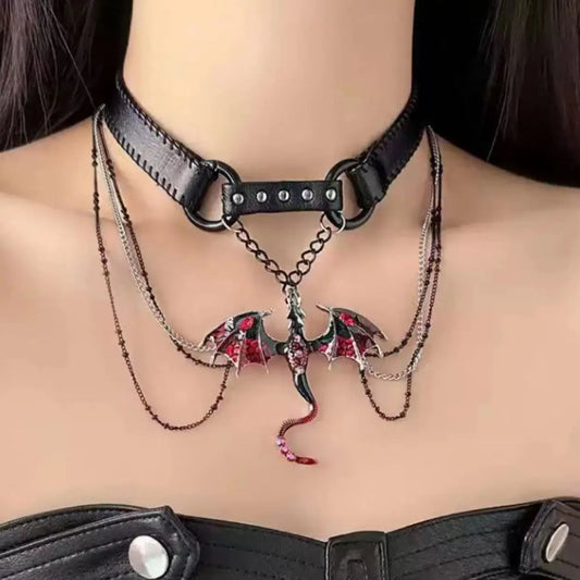 2024 New Gothic Punk Flying Dragon PU Leather Choker Necklace Female Tassel Collar Choker Necklace For Women Party Punk Jewelry