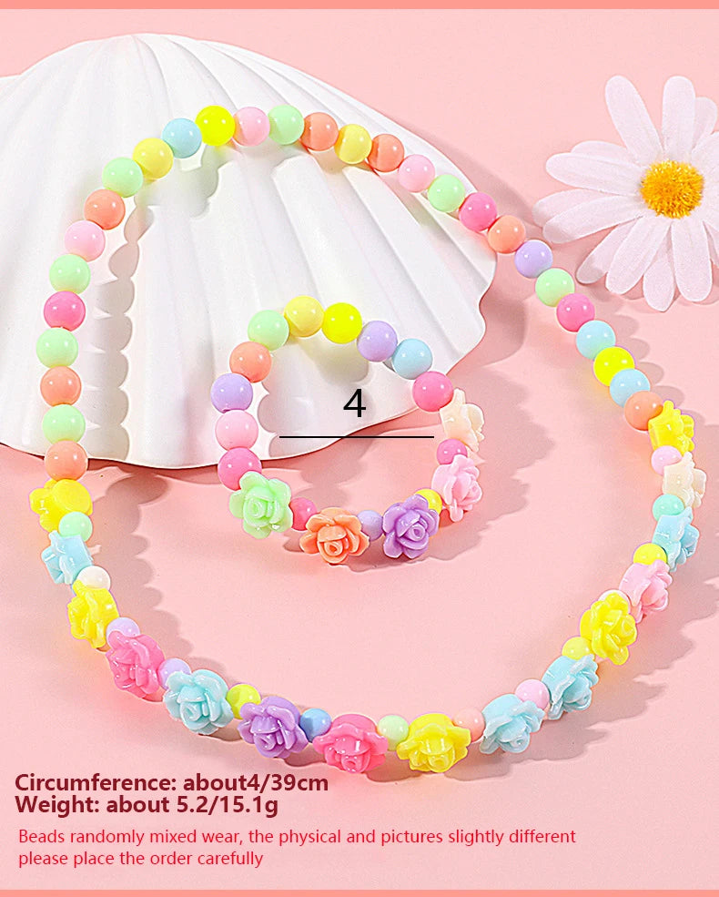 Makersland Children's Beaded Flower Bracelet Colorful Acrylic Flower Necklace Girls Children's Jewelry Sets Wholesale