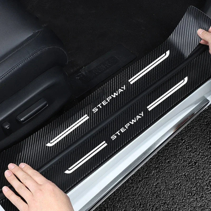 Car Door Sill Threshold Sticker Carbon Fiber Leather Trunk Bumper Guard Decals For Dacia Stepway 2021 2020 2019 2018 Accessories