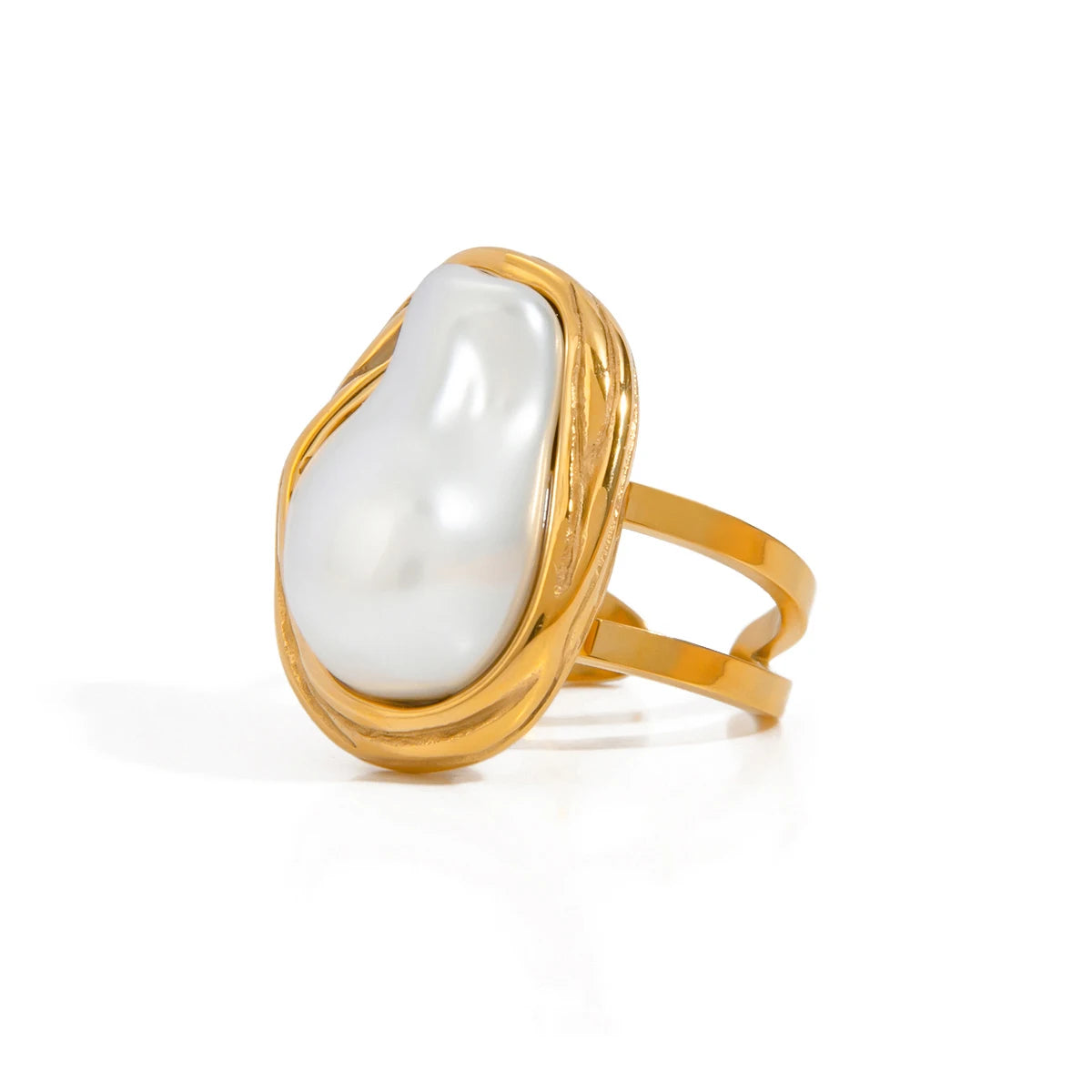 Uworld Fashion Imitation Pearl Stainless Steel Gold Color Ring for Women Engagement Party Gift Temperament Jewelry 2024