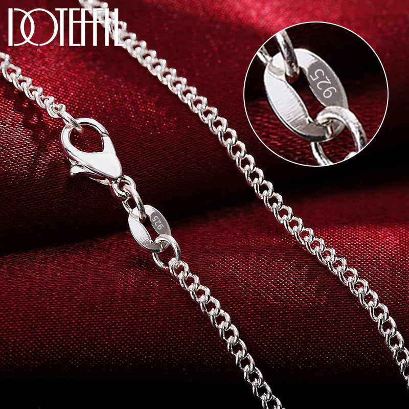 DOTEFFIL 925 Sterling Silver 16/18/20/22/24/26/28/30 Inch 2mm Side Chain Necklace For Women Man Fashion Wedding Charm Jewelry