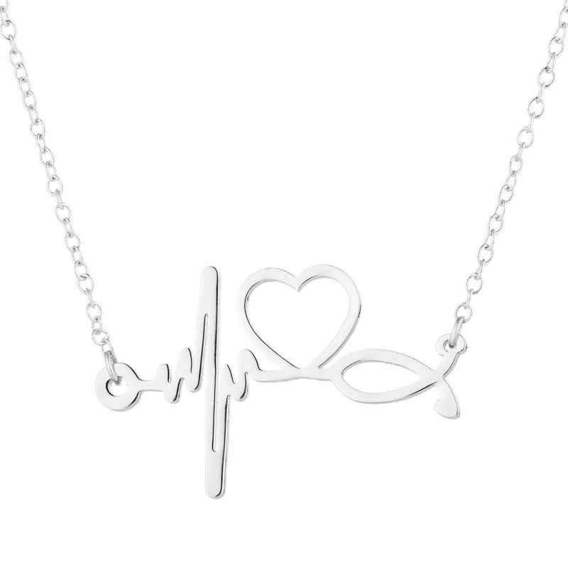 Stainless Steel Heartbeat Cardiogram Bracelets Stethoscope Women Clavicle Necklace Special Gifts for Nurse Jewelry for Doctor