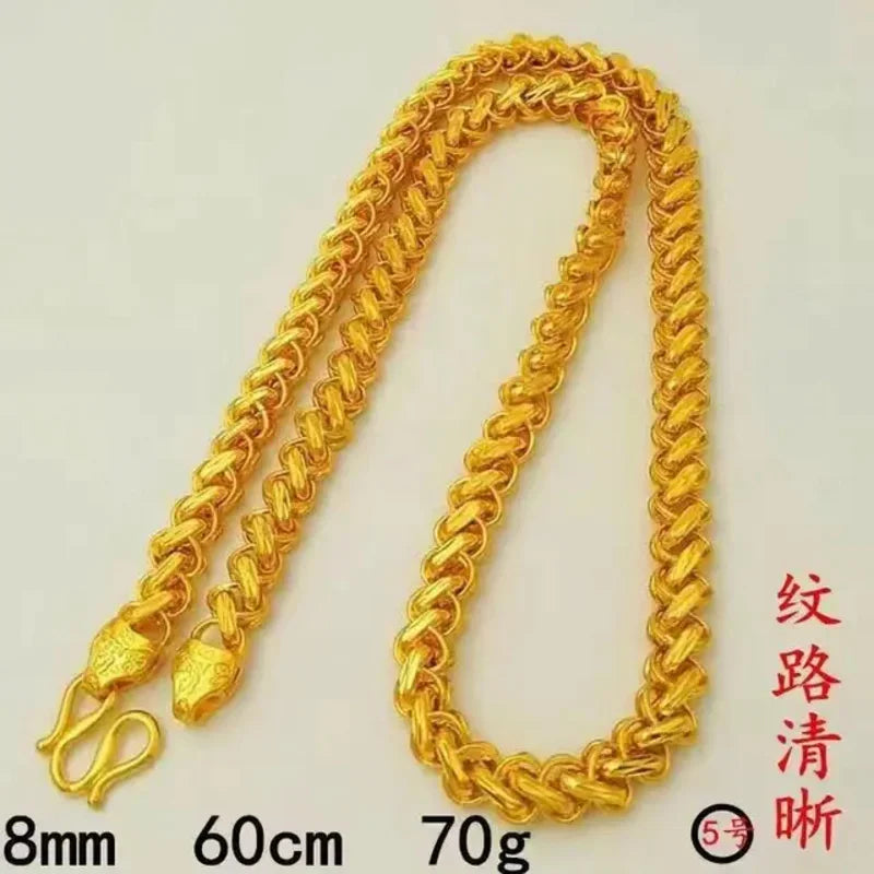 Simulation 100% Pure 18K Gold Real Gold Necklace Men's Frosted Temperament Thailand Chain Hollow out Domineering Men's Necklace