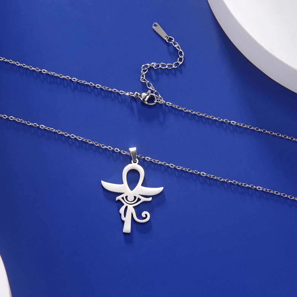 Lucktune Ankh Cross Egyptian Amulet Necklace Stainless Steel Key of Life Symbol Crucifix Pendant Necklace Women Religion Jewelry