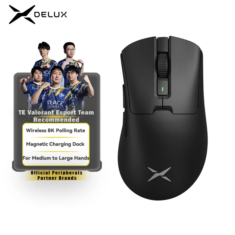 Delux M900PRO Wireless Gaming Mouse Ergonomic 8K Polling Rate PAW3395 63g Magnetic RGB Charging Dock for Right Big Hand PC Gamer