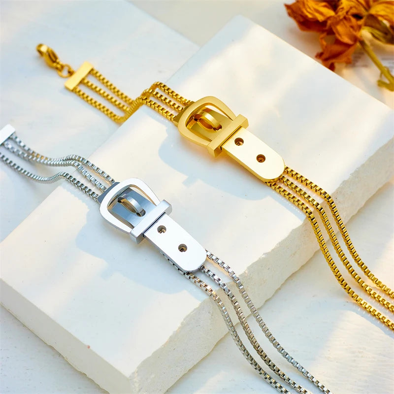 MEYRROYU 316 Stainless Steel Butterfly Heart Belt Twist Multilayer Chain Bracelet For Women Jewelry Party Gifts Bijoux Pulsera