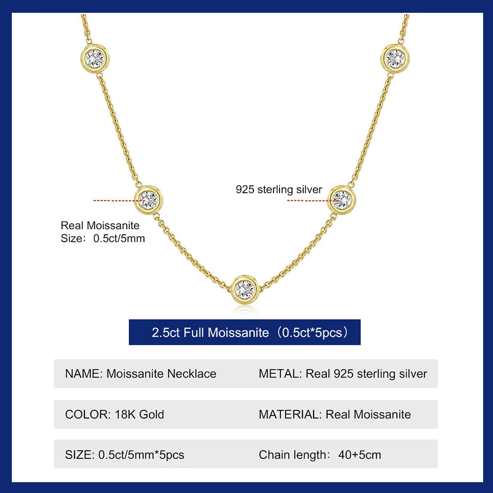 5mm 5 Stones Bubble Moissanite Necklace Certified Original 18k Gold Plated 925 Silver Diamond Choker Chain for Women Jewelry GRA