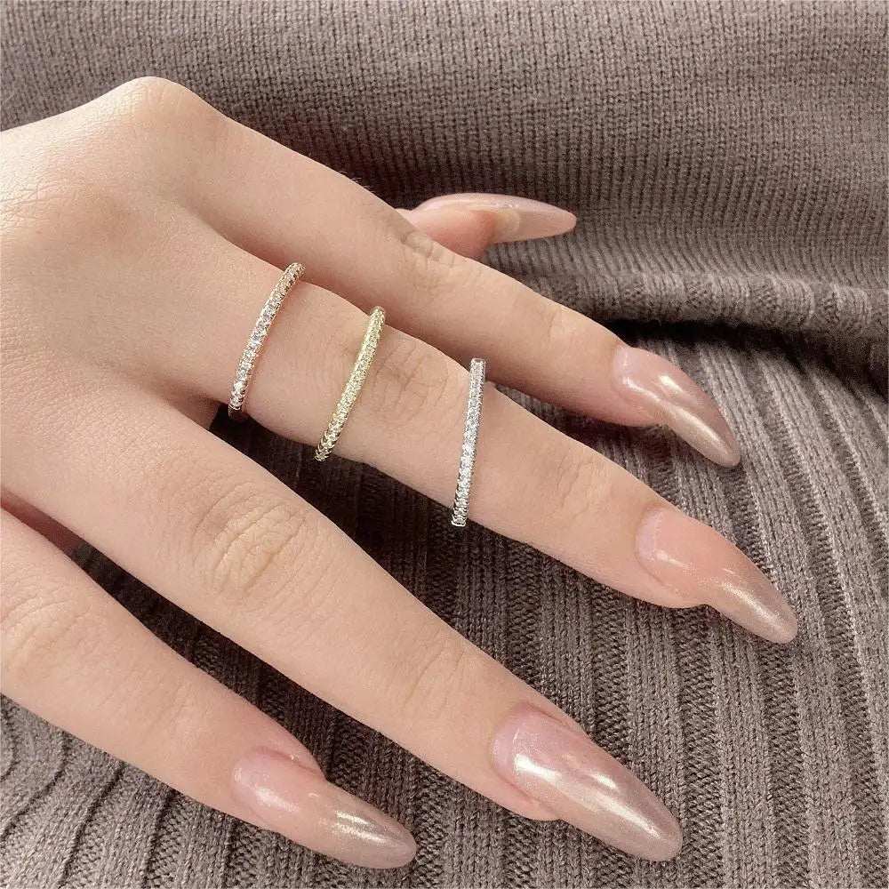 Tiny Delicate Micro Pave Zircon Rings For Women Trendy Chic Crystal Daily Dating Women's Stackable Ring Fashion Jewelry R133