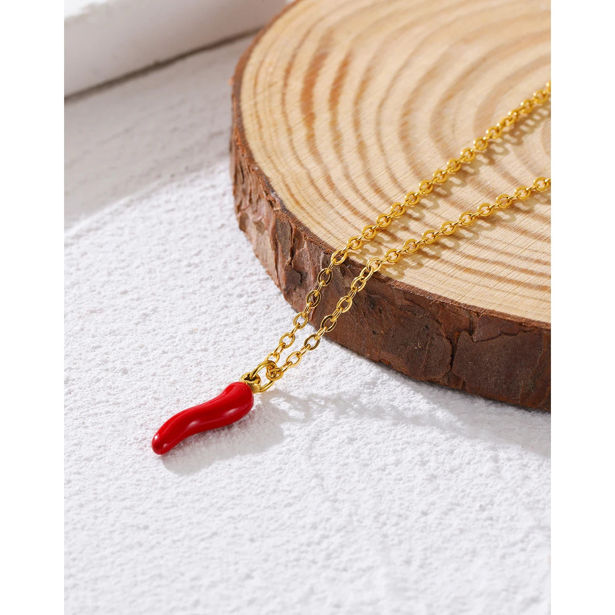 YACHAN Minimalist 18K Gold Plated Stainless Steel Chains Necklace for Women Creative Enamel Red Hot Pepper Pendant Cute Jewelry