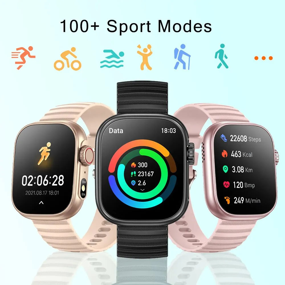 New in Smart Watches Men Women LED Flashlight 100+ Sport Modes Fitness Tracker Body Temperature 2.01” Screen Smartwatch Men Wome