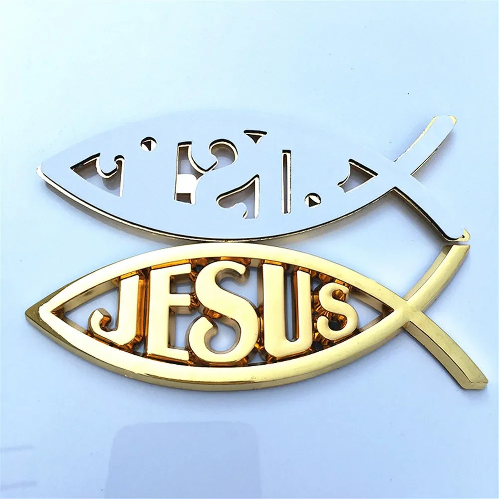 1PCS 14x4.5cm JESUS Fish Silver chrome Christian crafts ABS Car Sticker PEACE FAITH Emblem 3D Badge Decal Auto Accessories