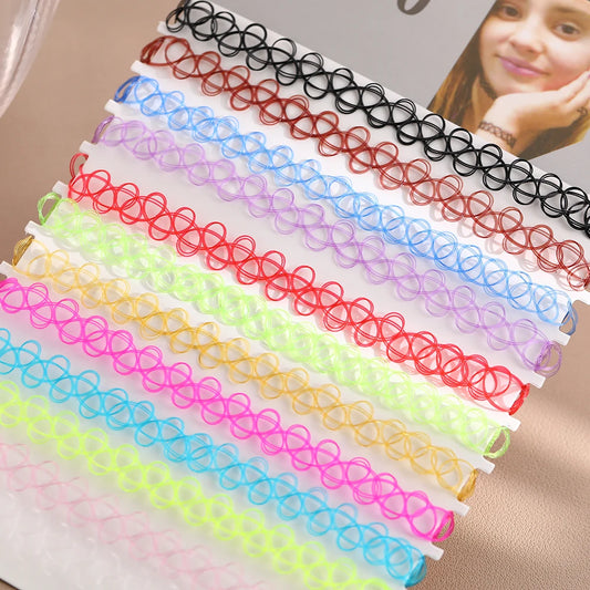 DIY 12PCS  Mix Colour Vintage Hippy Stretch Tattoo Choker Necklace Elastic Chocker Necklace Fishing Line Tattoo Necklace