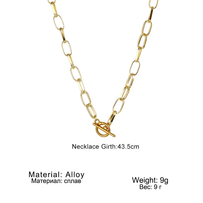 Simple Gold Color Stainless Steel Thick Chain Necklaces for Women Hip Hop Street Trend Men Metallic Chains Necklace Jewelry